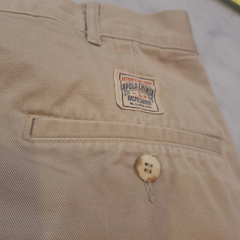 Vtg Polo Ralph Lauren Chino Pants Sz 34x36(32×27) Pleated Cuffed USA Made Preppy